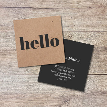 Modern Printed Kraft Black Hello Consultant Square Business Card by pro_business_card at Zazzle