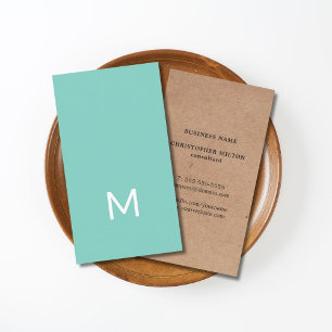 Modern Printed Kraft Blue White Monogram Business Card