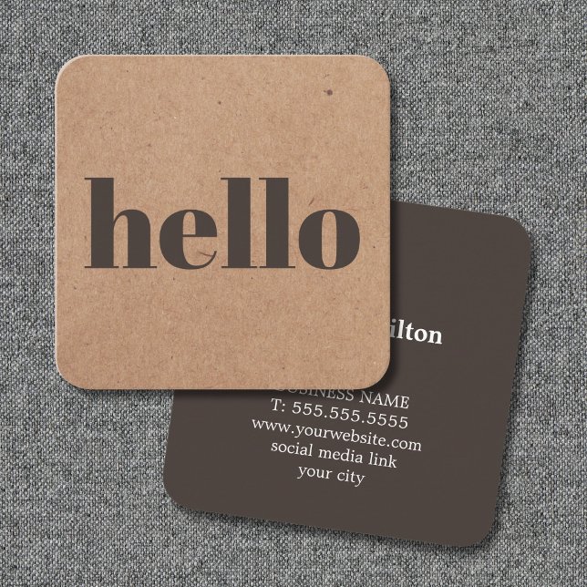 Modern Printed Kraft Brown Hello Consultant Square Business Card (Creator Uploaded)