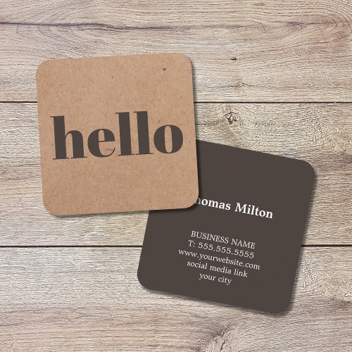 Modern Printed Kraft Brown Hello Consultant Square Business Card