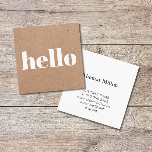 Modern Printed Kraft Brown White Hello Consultant Square Business Card