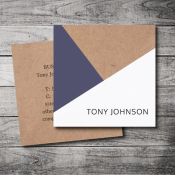 Modern Printed Kraft Dark Blue White Geometric Square Business Card by pro_business_card at Zazzle