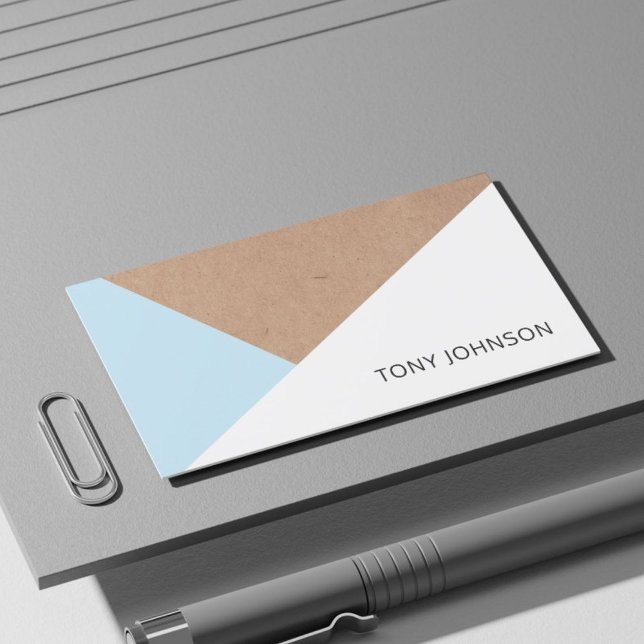 Modern Printed Kraft Paper Blue White Geometric Business Card (Creator Uploaded)