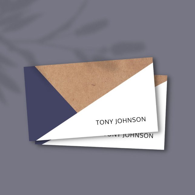 Modern Printed Kraft Paper Blue White Geometric Business Card (Creator Uploaded)