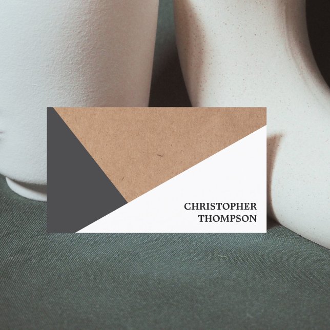 Modern Printed Kraft Paper Grey White Geometric Business Card (Creator Uploaded)