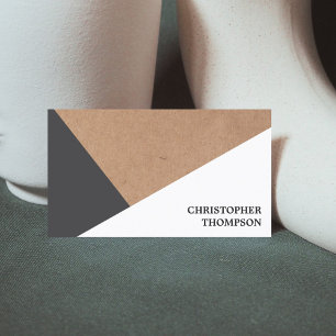 Modern Printed Kraft Paper Grey White Geometric Business Card