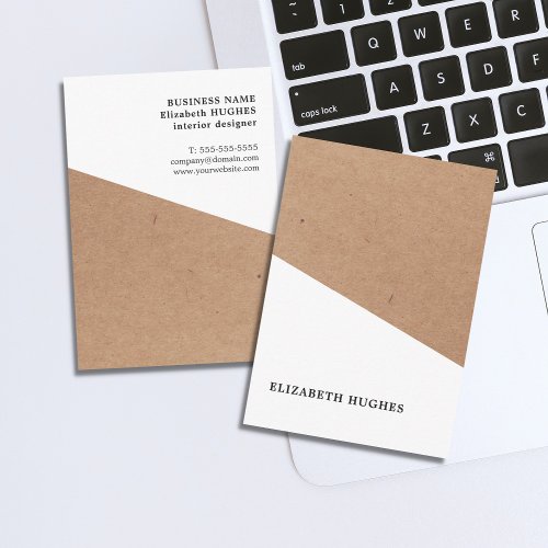Modern Printed Kraft Paper White Geometric Business Card