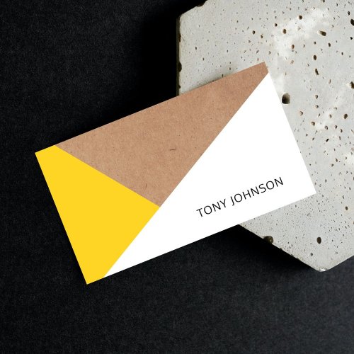 Modern Printed Kraft Paper Yellow White Geometric Business Card