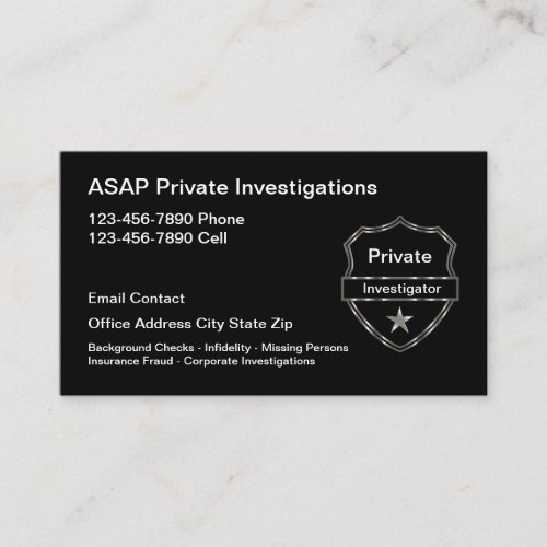 Modern Private Investigator Badge Theme Business Card