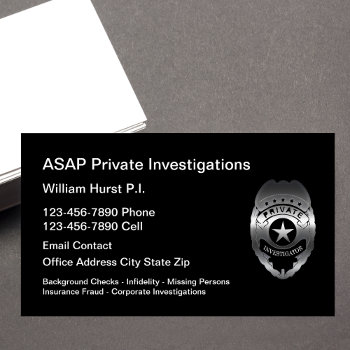 Modern Private Investigator Theme Business Card by Luckyturtle at Zazzle