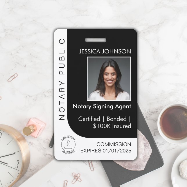 Modern Pro Black & White Custom Notary Photo ID  Badge (Creator Uploaded)