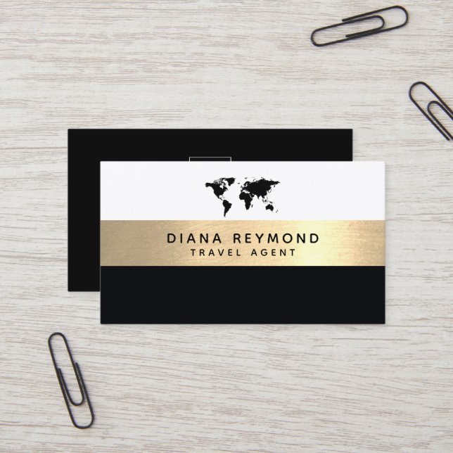 Modern Pro faux gold stripe Travel Agent Business Card (Front/Back In Situ)