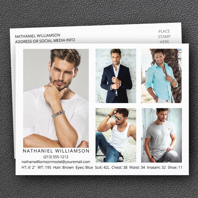 Modern Pro Model 5 Photos Comp Card Postcard (Customize to add more text to back of postcard.)