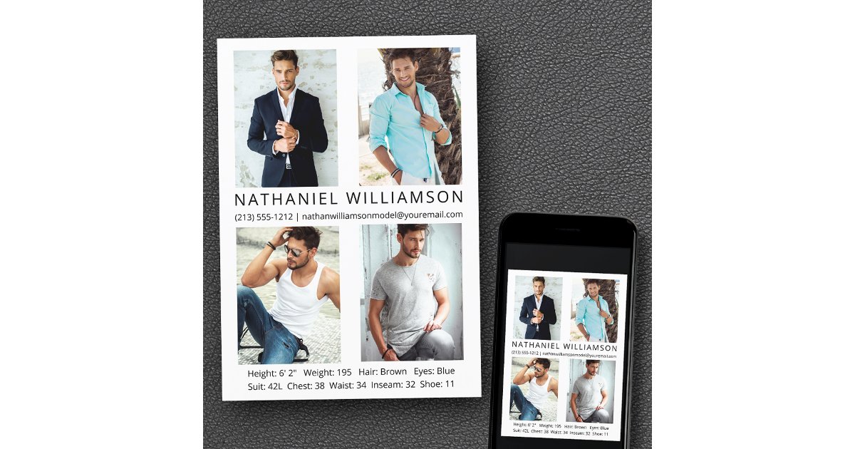 Modern Pro Model Actor 4 Photos Comp Card | Zazzle