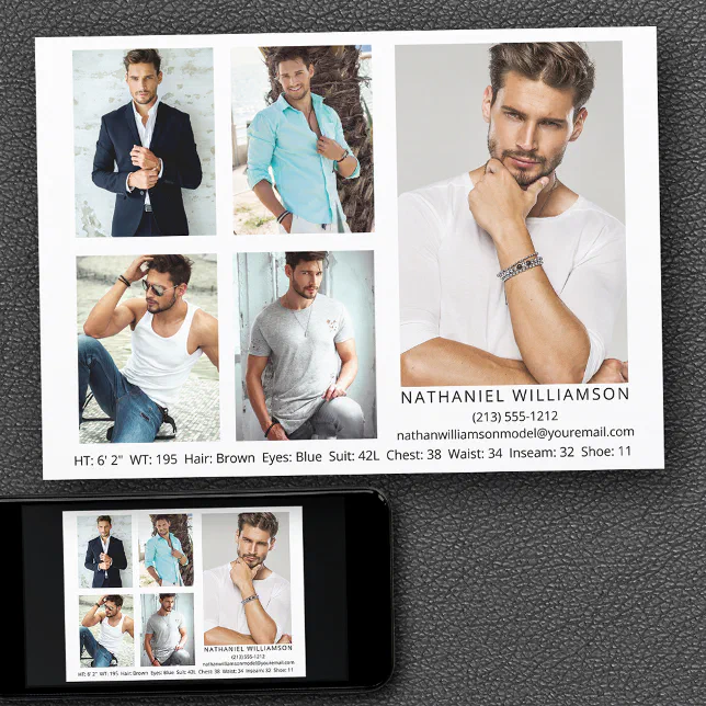 Modern Pro Model Actor 5 Photos Comp Card | Zazzle