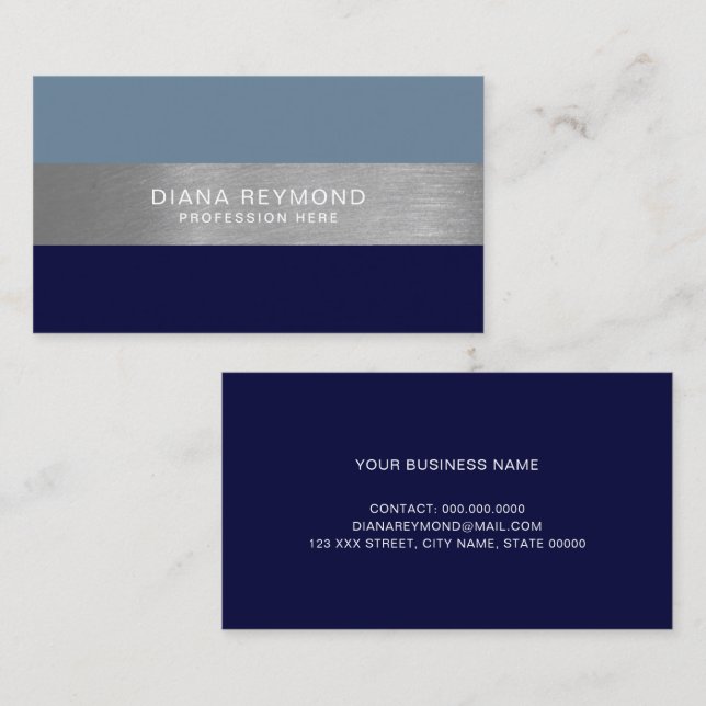 Modern Prof.  Grayish 2-Tone Blue Stripes  Business Card (Front/Back)