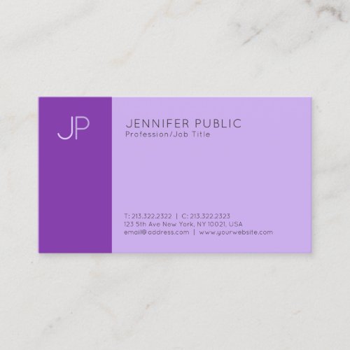 Modern Profesdsional Elegant Violet Monogram Plain Business Card