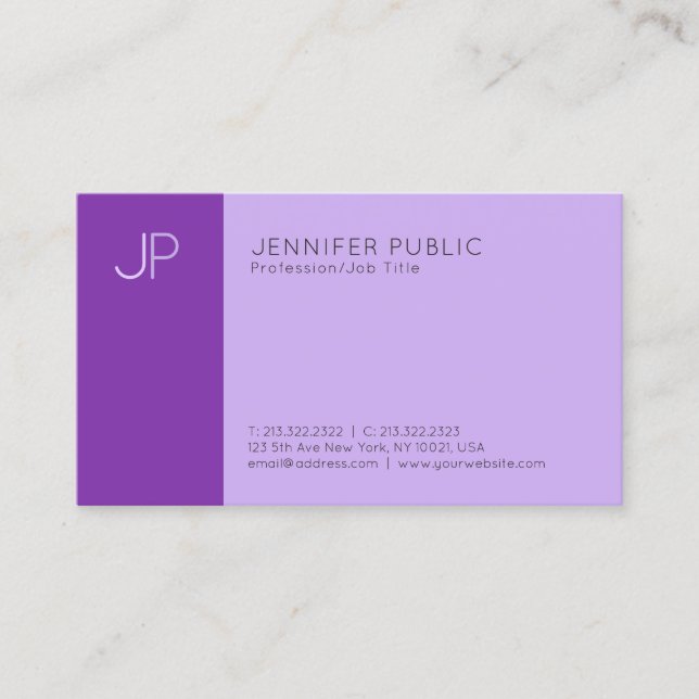 Modern Profesdsional Elegant Violet Monogram Plain Business Card (Front)