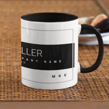 Modern Profession Business Name Black White Mug by mixedworld at Zazzle