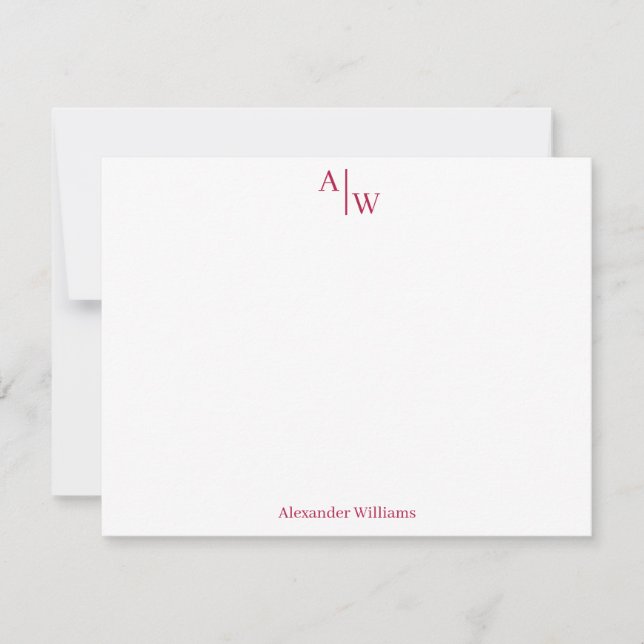 Modern Professional 2 Monogram Basic Burgundy Red Note Card (Front)