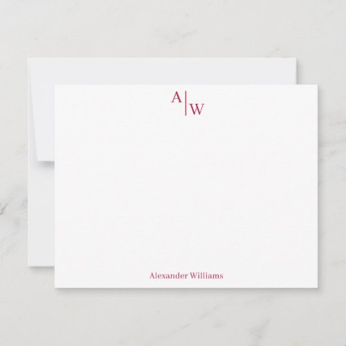 Modern Professional 2 Monogram Basic Burgundy Red Note Card