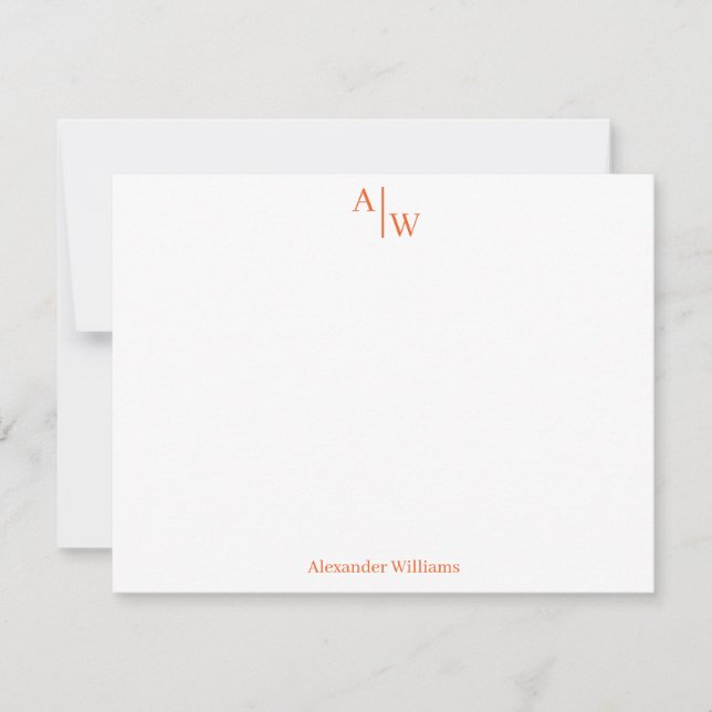 Modern Professional 2 Monogram Basic Burnt Orange Note Card (Front)