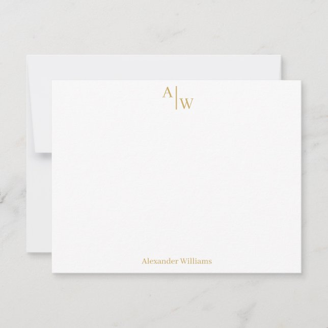 Modern Professional 2 Monogram Basic Faux Gold Note Card (Front)