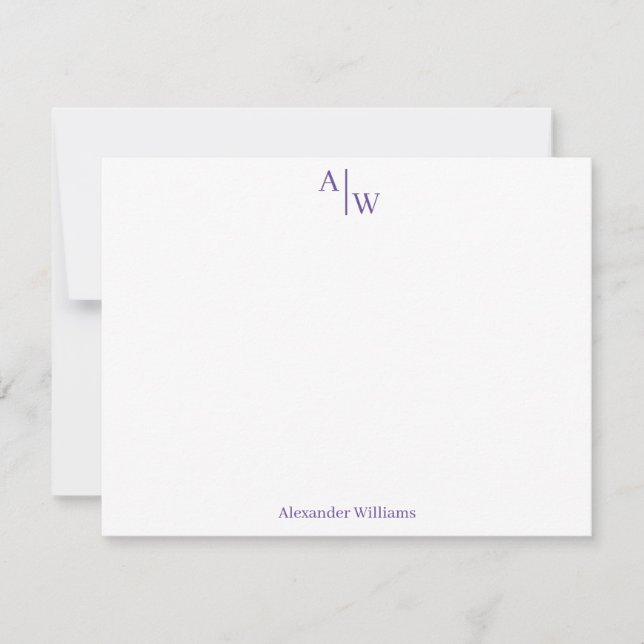 Modern Professional 2 Monogram Chic Violet Purple Note Card (Front)
