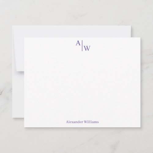 Modern Professional 2 Monogram Chic Violet Purple Note Card