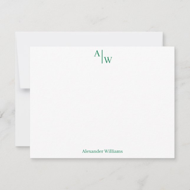 Modern Professional 2 Monogram Girly Forest Green Note Card (Front)