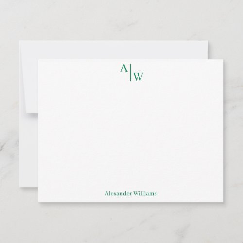 Modern Professional 2 Monogram Girly Forest Green Note Card