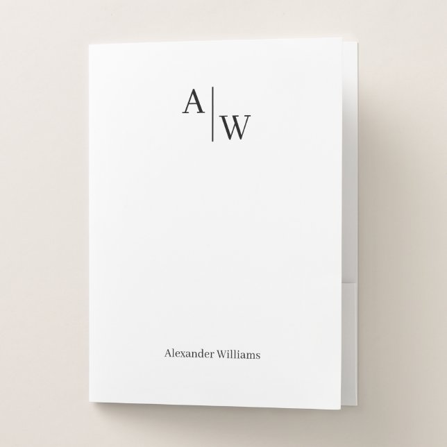 Modern Professional 2 Monogram Initial Basic Black Pocket Folder (Front)