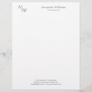 Modern Professional 2 Monogram Minimalist Gray Letterhead