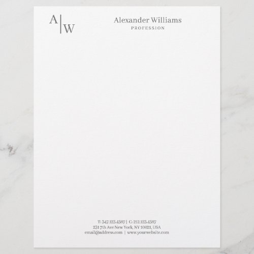 Modern Professional 2 Monogram Minimalist Gray Letterhead