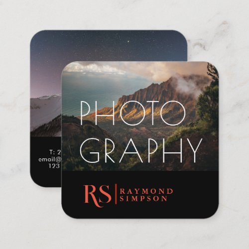 Modern Professional 2 Photos Monogram Photography Square Business Card