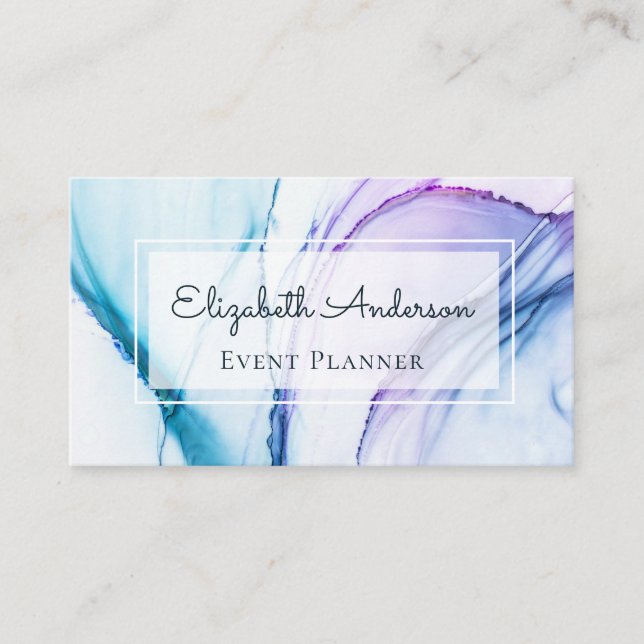 Modern Professional Abstract Blue Watercolor Business Card (Front)