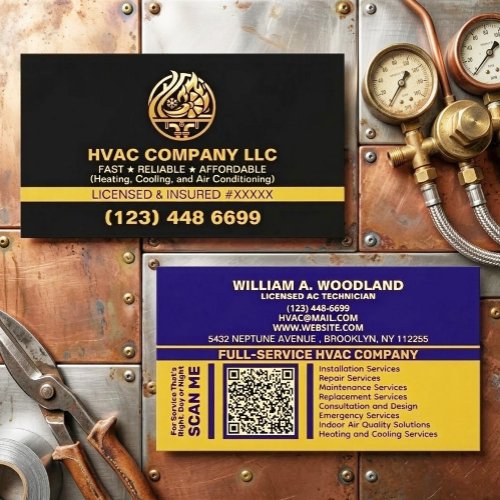 Modern Professional AC HVAC Company Logo &amp; License Business Card