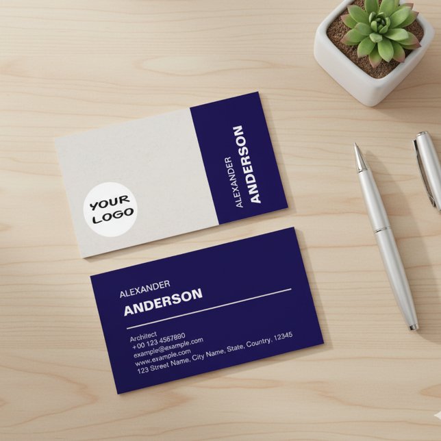 Modern Professional Architect Navy Blue Business Card (Creator Uploaded)