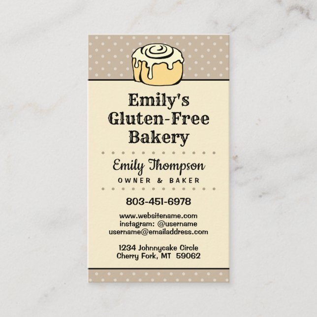 ★ Modern Professional Bakery Vintage Dots Vertical Business Card (Front)