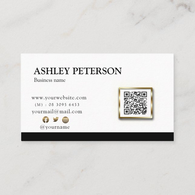 Modern Professional Balck White QR Code Business Card (Back)