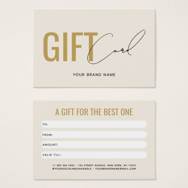 Modern professional beige gold customer gift card (Front & Back)