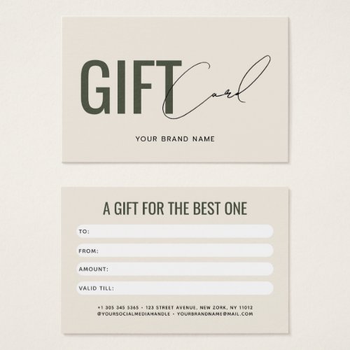 Modern professional beige green customer gift card