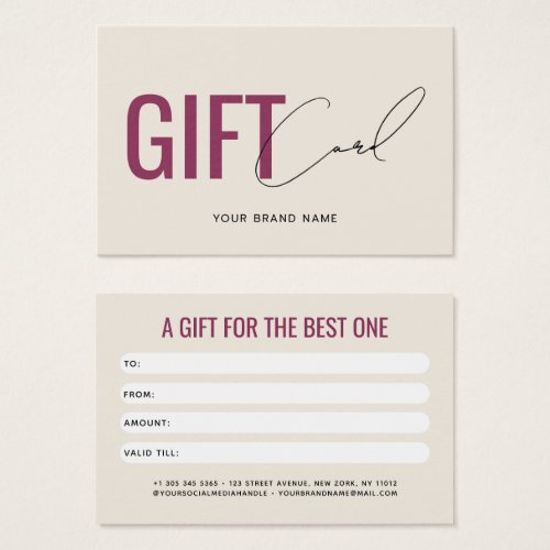 Modern professional beige red customer gift card