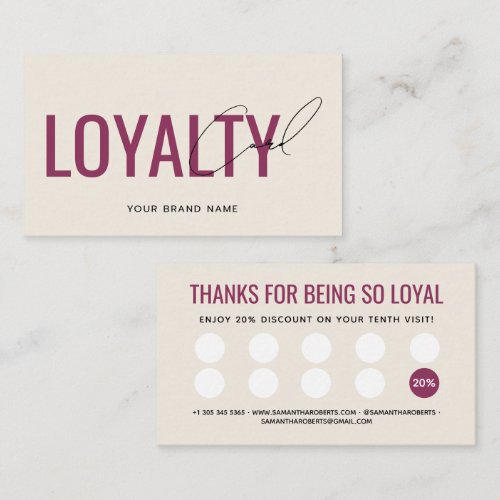 Modern professional beige red customer loyalty card
