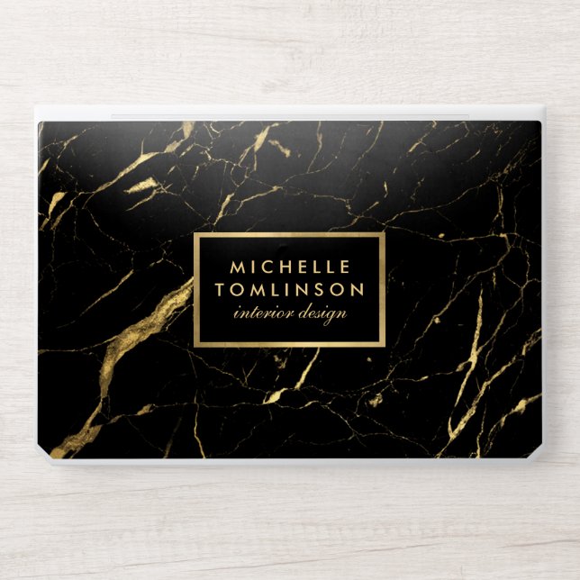 Modern Professional Black and Gold Marble Pattern HP Laptop Skin (Front)