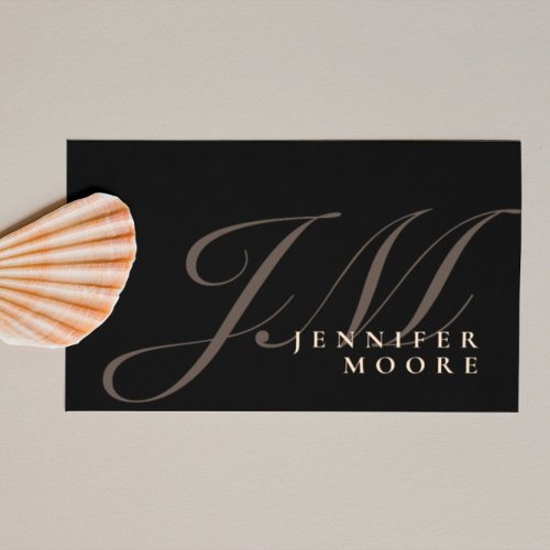 Modern Professional Black and Gold Monogrammed Business Card