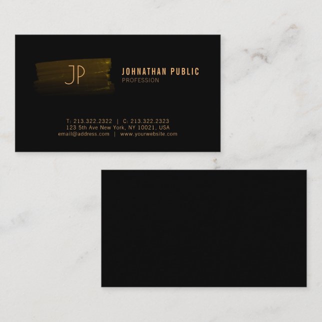 Modern Professional Black and Gold Monogrammed Business Card (Front/Back)