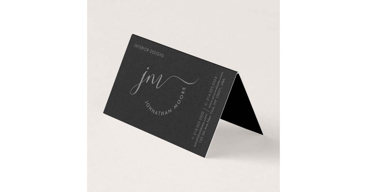 Modern Professional Black and Grey Script Monogram Business Card | Zazzle