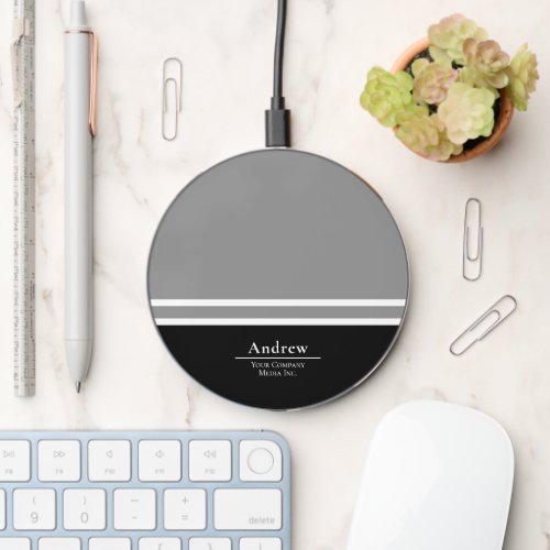 Modern Professional Black and White Monogram Wireless Charger