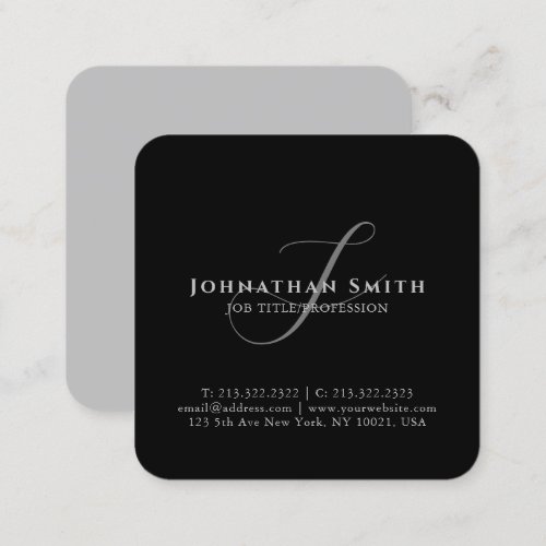 Modern Professional Black and White Monogrammed Square Business Card
